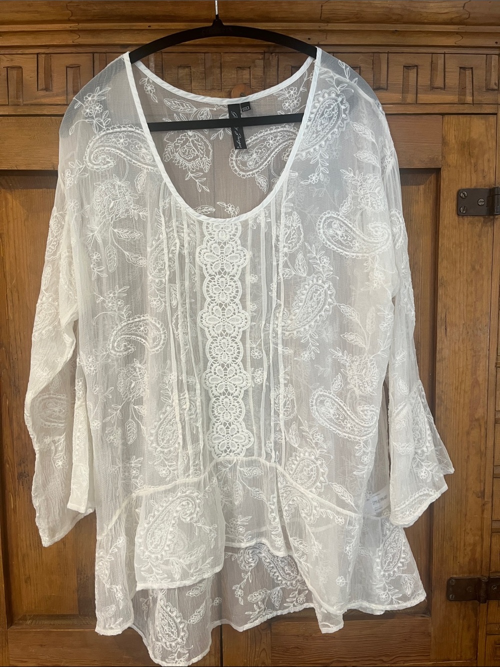 White Sheer Paisley Silk Lace Tunic Top - Boho Women's Blouse